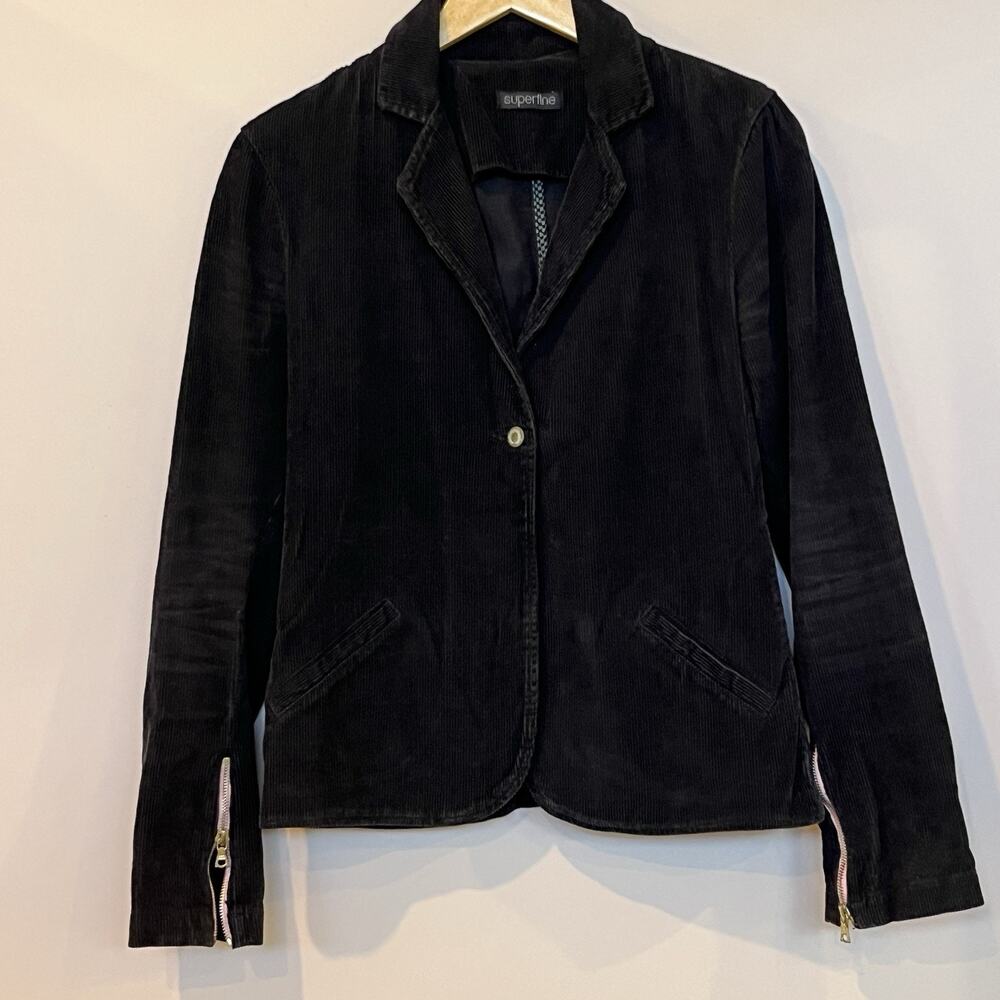 Superfine Corduroy Jacket Zip Sleeves Black Size M
